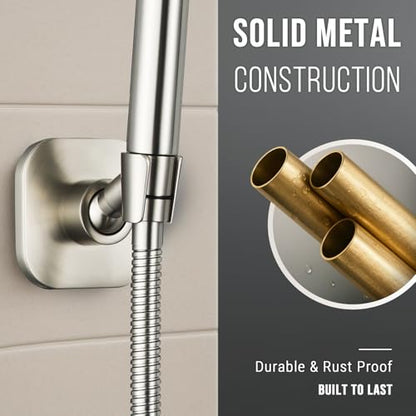 G-Promise Metal Handheld Shower Head Holder, No-Drill (Brushed Nickel) | Adhesive or Drilled Installation, Wide Adjustment Range Fits All Family Heights, Firmly Secure Showerhead, Easy to Install - color: Brushed Nickel