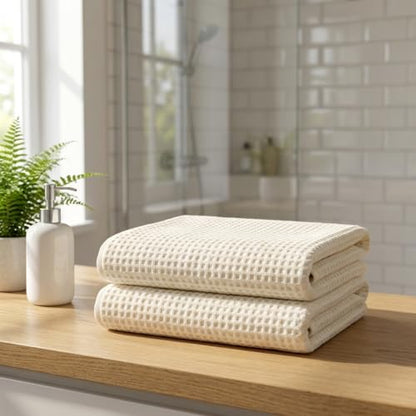 Bamboo Viscose Waffle Bath Towels - Pack of 4 - Ivory - 250 GSM – 100% Viscose Derived from Bamboo - Quick-Dry Waffle Weave - Spa & Gym Ready - Oeko-TEX Certified – Absorbent - Breathable - color: Ivory
