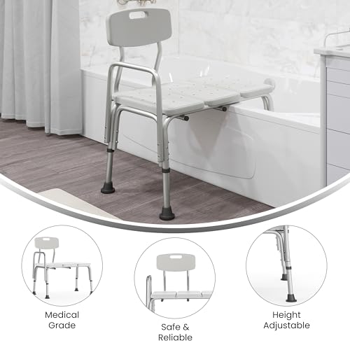 Flash Furniture HERCULES Series 300 Lb. Capacity Adjustable White Bath & Shower Transfer Bench with Back and Side Arm - color: White