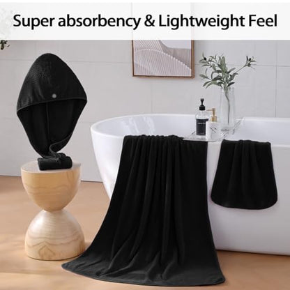 8 Piece Bath Towel Set,Extra Large Bath Sheets 35"x70"-Black | Super Soft Microfiber, Lint Free & Quick Dry Towels for Bathroom,Gym,Hotel–2 Bath,2 Hair,2 Hand,2 Washcloths - color: Black, size: 8Piece Towel Set