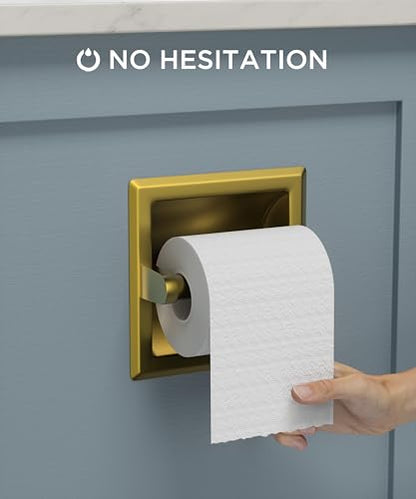 FORIOUS Recessed Toilet Paper Holder for Mega Rolls, Brushed Gold | Stainless Steel Tissue Roll Holder Wall Mount for Bathroom Space-Saving Design, in Wall Toilet Paper Dispenser Insert - color: Gold