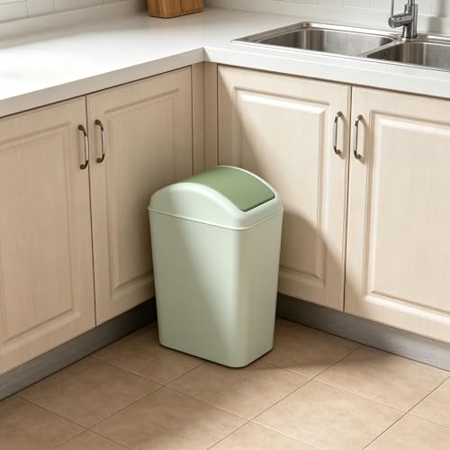 4.5 Gallon Plastic Swing Lid Trash Can, Slim Garbage Bin, Green | Trash Bin with Lid, Waste Basket Swing Top - color: Green