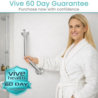 Vive Angled Shower Grab Bar (Supports 440lbs) - ADA Compliant Tub | Bathroom, Bathtub Safety Assist Rail for Handicap, Seniors, Elderly - 16in Grip Handle for Bath and Toilet - Brushed Nickel