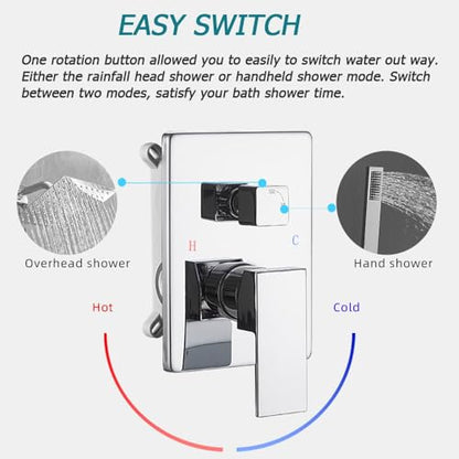 Shower System Polished Chrome Bathroom Rainfall Shower Faucet Set Complete Wall Mounted 8 Inch Shower Head and Handle Set with Rough-in Valve Body and Trim Kit - color: Polished Chrome, size: 8 Inch