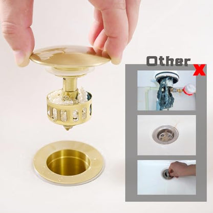 VOTON Bathroom Vessel Sink Pop Up Drain Without Overflow Assembly, Lavatory Vanity Sink Drain Stopper, Anti-Clogging Drain Strainer, Brushed Gold - color: Brushed Gold, size: Without Overflow