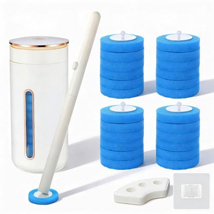 Disposable Toilet Brush, Toilet Bowl Cleaning System with Holder & 24 Count Wand Refill, No-Mess Clean Brush Starter Kit with 1 Toilet Wand, 1 Storage Caddy, 1 Fragrant Tablet (1 + 24)