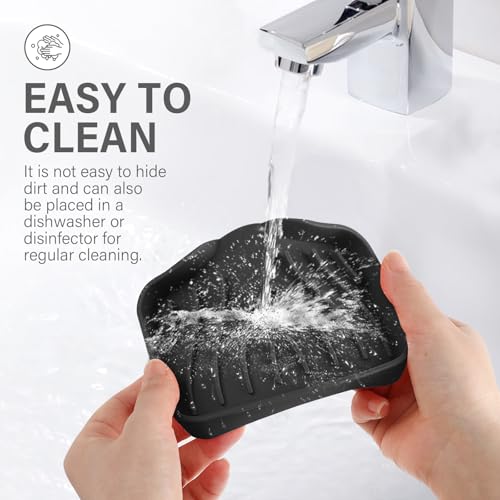 2PCS Self Draining Soap Holder,Spofit Silicone Soap Dish, Suitable for for Kitchen, Bathroom, Shower, Bath Tub,Soap Container (Black) - color: Black