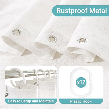 Linen Shower Curtain with 12 Hooks Modern Heavy Duty Washable Fabric Curtain Set Waterproof Thick Cloth Shower Curtains for Bathroom Bathtub Washable, 72x96,Linen White - color: Linen White, size: 72"W x 96"L (Pack of 1)