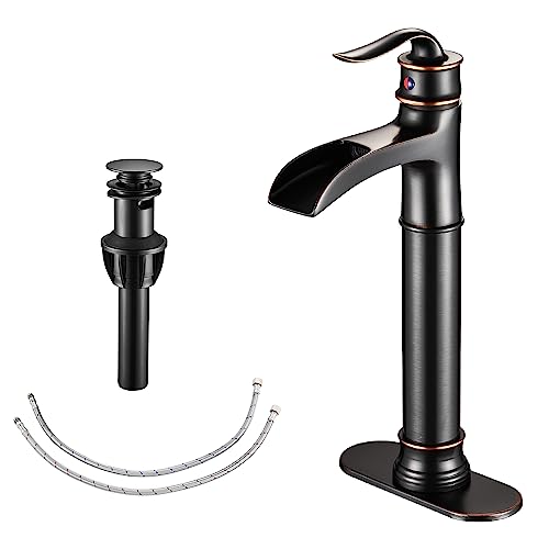 Tall Vessel Waterfall Faucet Bathroom Faucet Single Handle One Hole Oil Rubbed Bronze Finish Large Spout Lavatory Faucets Oil Rubbed Bronze - color: Tall - Oil Rubbed Bronze - Single