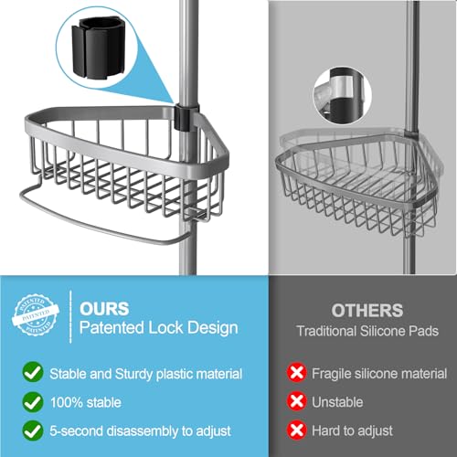 Corner Shower Caddy Tension Pole: Stainless Steel Rustproof 4-Tier Shower Organizer - 47-121 inch Adjustable Bathroom Shelves for Bathtub Shampoo Storage - Tension Rod Floor Standing Bath Rack - style: B Styel-Grey