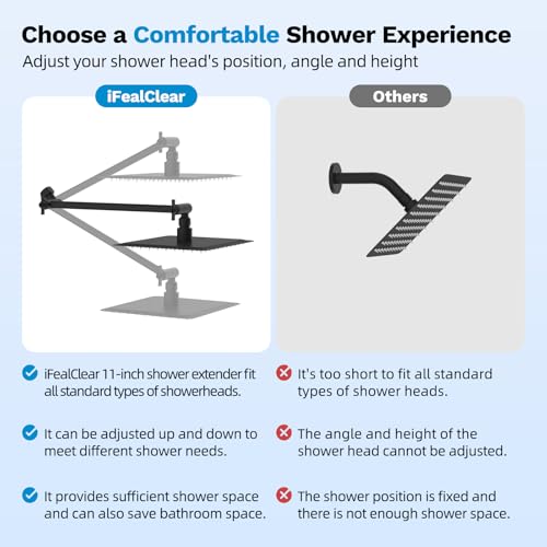 All-Metal Shower Extension Arm, G1/2" Universal/Adjustable, 11-Inch, Black | Brass Flexible Shower Head Extender Height/Angle Adjusted, Stainless Steel Pipe Extending with Lock Joint for Rain Showerhead - color: Matte Black, size: 11 Inch