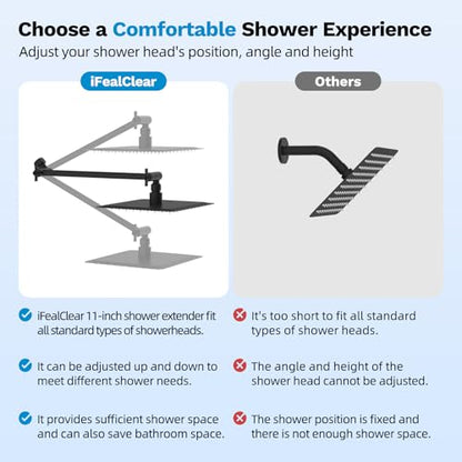 All-Metal Shower Extension Arm, G1/2" Universal/Adjustable, 11-Inch, Black | Brass Flexible Shower Head Extender Height/Angle Adjusted, Stainless Steel Pipe Extending with Lock Joint for Rain Showerhead - color: Matte Black, size: 11 Inch