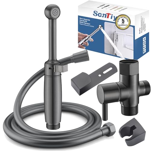 SonTiy Handheld Bidet Sprayer for Toilet, Cloth Diaper Sprayer Set Hand Held Bidet Jet Spray for Toilet with Backflow Preventer, Adjustable Water Pressure Control, Brass, Black Stainless - color: Black Stainless