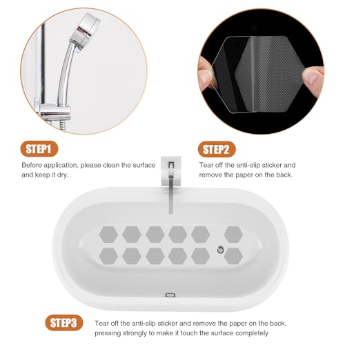 Secopad Bathtub Stickers Non-Slip, 12 PCS Hexagon Grey Safety Shower Treads Adhesive Appliques with Premium Scraper - color: Grey