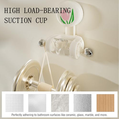 Handheld Shower Head Holder - Adjustable Suction Cup Bracket for Bathroom Wall Mount with Hook for Towels,Shower Ball,Shower Loofah, Medium, White