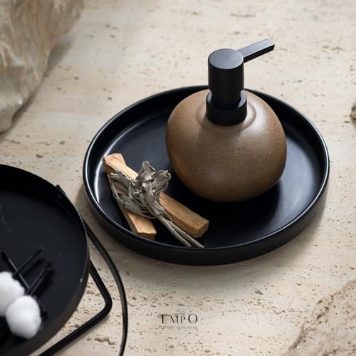 EMPO Ceramic Hand Soap Dispenser with Matte Black Pump, Stone-Textured Wabi-Sabi Liquid Dispenser for Bathroom Vanity and Kitchen Sink (300ml/10.14oz) - size: 300 ml