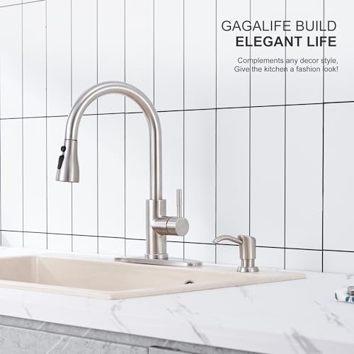 GAGALIFE Built in Sink Soap Dispenser or Lotion Dispenser for Kitchen Sink, Brushed Nickel ABS Pump Head, with 17 Ounce Large PET Soap Bottle - color: Brushed Nickel