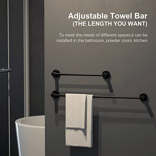 Adjustable Black Towel Bar, Stainless Steel Towel Rod for Bathroom | Length 16 to 27.6 Inch, Wall Mounted Towel Rack, Shower Towel Hanger, Extendable Towel Rod for Washroom Kitchen with S Hooks - color: Black