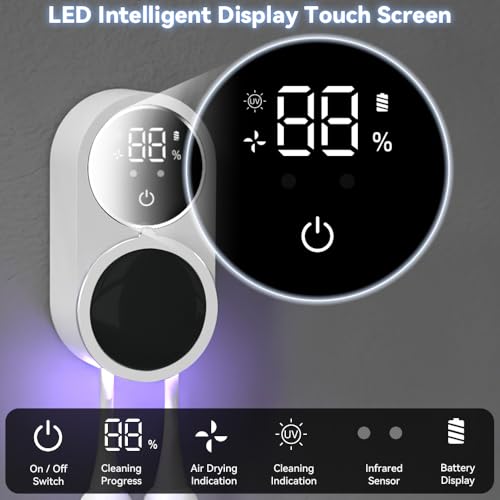 Automatic Toothbrush Holder for Bathroom, Wall Mounted Organizer with Smart Sensor, Fits Most Electric/Manual Toothbrushes, LED Display