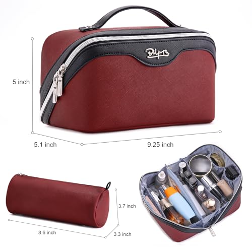 BOYATU Travel Makeup Bag Organizer Cosmetic Bag: 3 Pcs Set Make up Bags for Women with Handle - Waterproof Vegan Leather Toiletry Bags Travel Essentials Pouch with Compartments (A-04-Red) - color: 02-D-Red