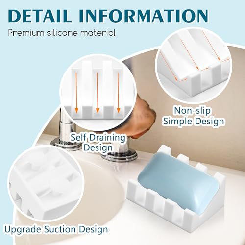 Silicone Soap Dish Self Draining with Suction Cups (Black-White) | Waterfall drainage design drains fast to keep soap dry silicone soap saver with reusable suction cups for bathroom & kitchen - color: Black-white, size: 2