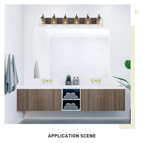zeyu 44 Inch Farmhouse Bathroom Vanity Lights, 6-Light Bathroom Light Fixtures with Clear Glass Shade, Oil Rubbed Bronze Finish, ZSL72B-6W ORB - color: Oil-Rubbed Bronze, size: 6-Light