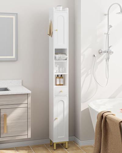 Hzuaneri Bathroom Cabinet with Shelves,Tall Bathroom Storage Cabinet | Tall Bathroom Storage Cabinet with Adjustable Shelves & Doors & Drawer, Narrow Toilet Paper Storage Cabinet, White BC28013X - color: White, size: 7.9"D x 7.9"W x 70.9"H