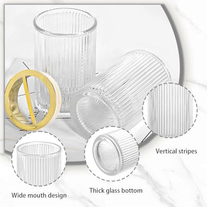 Toothbrush Holders for Bathrooms, 2pcs Clear Glass Toothbrush Holder, Bathroom Toothbrush Cup and Toothpaste Holder with Gold Divider, Tooth Brush and Toothpaste Organizer for Countertop - color: Clear Gold