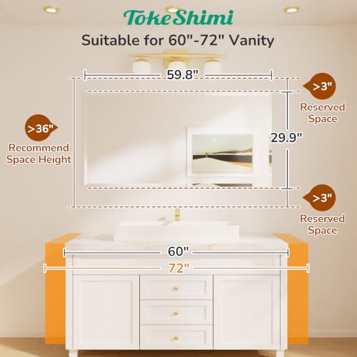 60x30 Beveled Frameless Bathroom Mirror, Vanity Bathroom Mirrored with 1" Beveled Edge, Shatterproof Modern Frameless Mirror Rectangle for Living Room, Entryway, Restroom - size: 30"L x 60"W, style: Beveled