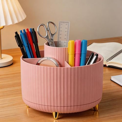 360 Rotating Makeup Brush Holder Organizer, 5-Slot Pink Spinning Cup for Women, Vanity Desk & Bathroom Storage for Cosmetics and Beauty Tools Accessories
