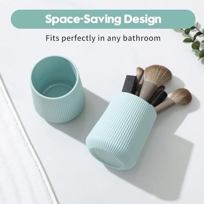 YAUKPH Green Striped Toothbrush Holder | for Electric Toothbrushes Bathroom Organizer Cup for Toothpaste Kids & Adults - color: Green Ribbed