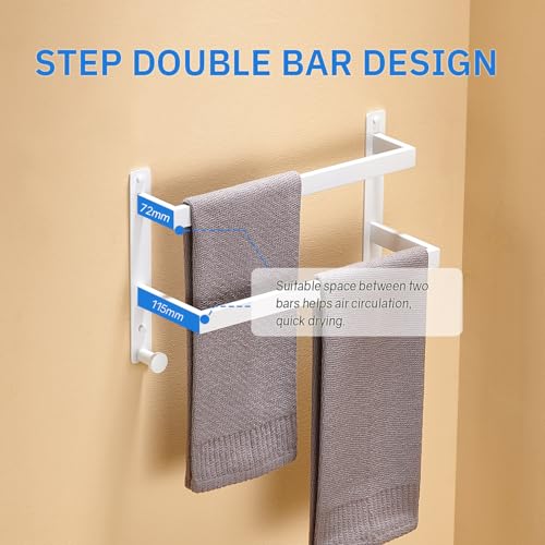 16 Inch Double Towel Bar for Bathroom with Hooks SUS 304 Stainless Steel Bath Towel Rack Wall Mounted White Finished - color: White, size: 16-Inch