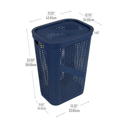Mind Reader Slim Laundry Hamper with Lid, 60L Clothes Basket, Ventilated Plastic, Navy - color: Navy, size: Single