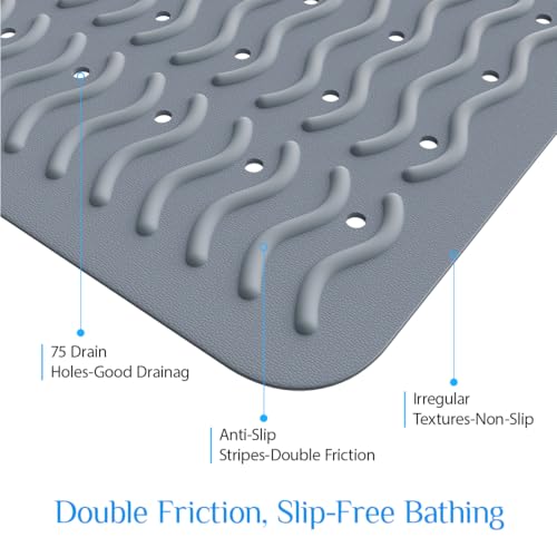 Non Slip Bathtub Mat & Shower Mat, 31x15'' Anti Slip Bath Mat for Tub, Soft TPE Anti-Skid Bathroom Mat with 194 Suction Cups & Drain Holes, Wave-Textured Grip, Machine Washable, Grey - color: Grey
