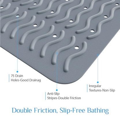Non Slip Bathtub Mat & Shower Mat, 31x15'' Anti Slip Bath Mat for Tub, Soft TPE Anti-Skid Bathroom Mat with 194 Suction Cups & Drain Holes, Wave-Textured Grip, Machine Washable, Grey - color: Grey
