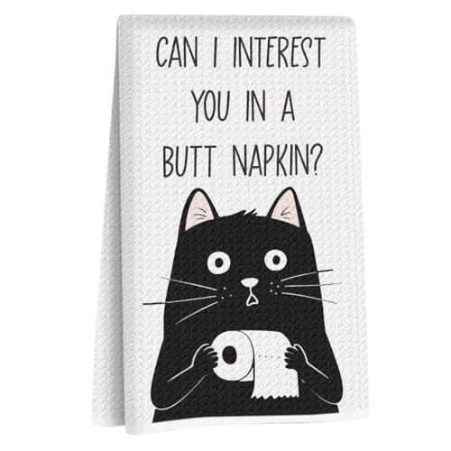 Funny Cat Kitchen Bathroom Decor Hand Towels Gifts for Women Mon Cat Lovers | Cute Cat Decorative Hand Towels for Bathroom Washroom Restroom, Birthdays, Christmas, Party Gifts, Reusable Waffle Weave - color: Humorous Toilet Cat