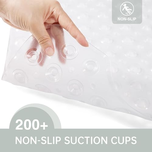 Wirhao Bathtub Mat Non Slip Shower Mat 39×16 Inches Bath Mat for Tub Machine Washable Tub Mat Large for Bathroom with Suction Cups and Drain Holes Clear - color: Clear