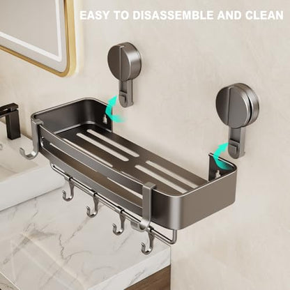 Shower Caddy Suction Cup, 2 Pack Corner Shower Shelves No Drilling, Showers Organizer Storage with Towel Bar & Removable Hooks, Bathroom Shower Shelf Rack for Inside Showers