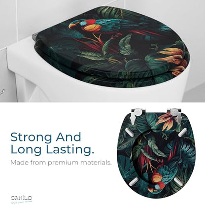 SANILO Wooden Toilet Seat with Soft Close [ROUND] - Decorative, Quiet & Slow Close Molded Wood Seat - With Strong Bumpers & Hinges - Adjustable Fit – Exotic - color: Exotic