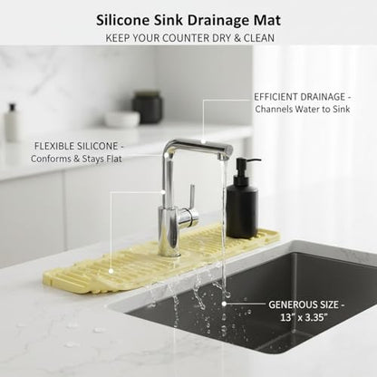 Silicone Faucet Splash Guard Mat for Kitchen & Bathroom Sinks, Flexible Water Drainage Tray with Slots, 13 x 3.35 Inches - color: Yellow