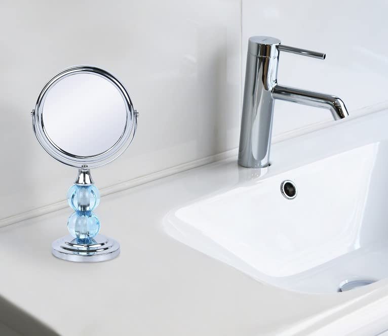 Zahari Home Aroma Magnifying Makeup Mirror with Stand, Double Sided 1X/3X Magnification, 360 Degree Swirl, 6.30 inch Blue - color: Blue, size: 6.3"L x 3.5"W