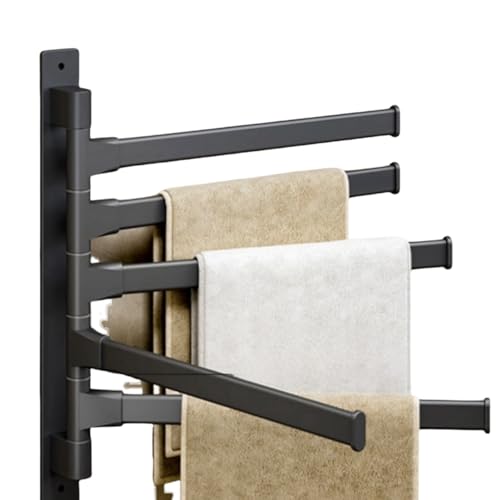 Wall Mounted 180° Swivel Multi-bar Towel Rack Towel Hanging Holder for Bathroom with Hook (Black,5-Bar) - color: Black, size: 5-Bar