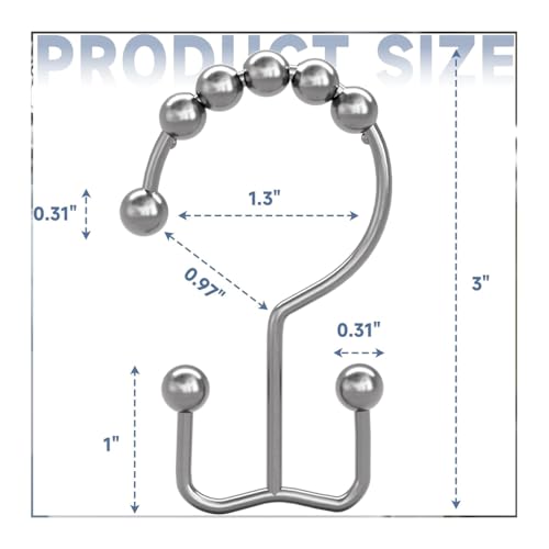 Shower Curtain Hooks Rings, Rust Resistant Metal Double Glide Shower Hooks Rings for Bathroom Shower Rods Curtains, Set of 12 Hooks - Chrome - color: Chrome