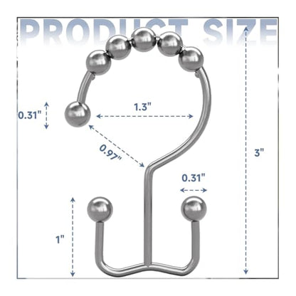 Shower Curtain Hooks Rings, Rust Resistant Metal Double Glide Shower Hooks Rings for Bathroom Shower Rods Curtains, Set of 12 Hooks - Chrome - color: Chrome