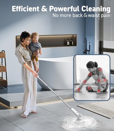 Electric Spin Scrubber, VEWIOR Cordless Shower Scrubber | with 3 Adjustable Angle, 2 Speeds 3 Replaceable Brush Heads for Bathroom Kitchen Tub