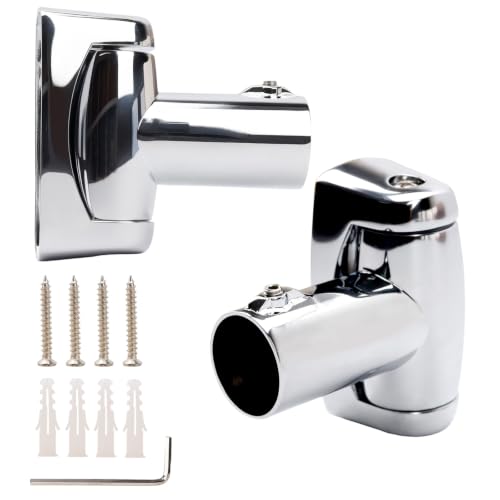 2 Pack Shower Curtain Rod Brackets, Zinc Alloy Holder with Screw, Wall Mount Bracket, 180 Rotatable for 1 Inch Curved Rod, Polish Silver
