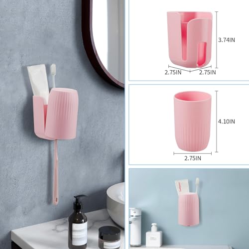 Toothbrush Holders for Bathrooms Toothbrush Holders Wall Mounted BPA-Free Tooth Brush Holder with Toothbrush Cup Drilling-Free (Pink) - color: Pink