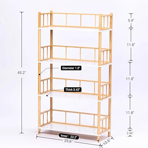 4-Tier Expandable Freestanding Open Bamboo Book Shelf - No-Tool Assembly & Modular,Bathroom Storage Shelf Unit Plant Stand for Small Space, Bedroom, Living Room, Home Office (White, 4-Tier WithRail) - color: White 4-tier-2