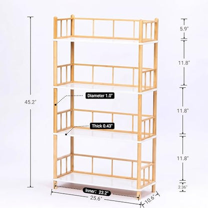 4-Tier Expandable Freestanding Open Bamboo Book Shelf - No-Tool Assembly & Modular,Bathroom Storage Shelf Unit Plant Stand for Small Space, Bedroom, Living Room, Home Office (White, 4-Tier WithRail) - color: White 4-tier-2