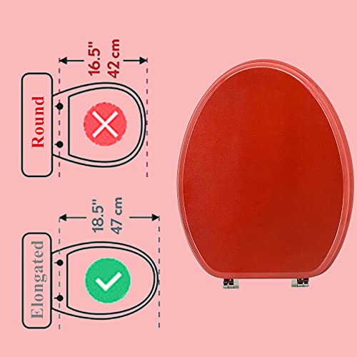 Elongated Toilet Seat Wood Toilet Seat Prevent Shifting with Zinc Alloy Hinges American Standard Size Toilet Seat Easy to Install also Easy to Clean (Elongated,Sparkling Christmas Red) - color: Christmas Red, size: Elongated